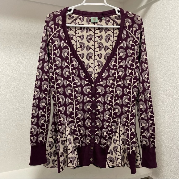 Rare*ANTHRO* HWR Monogram, Climbing Marigold Cotton/Wool Blend Cardigan Sz M - Picture 5 of 10